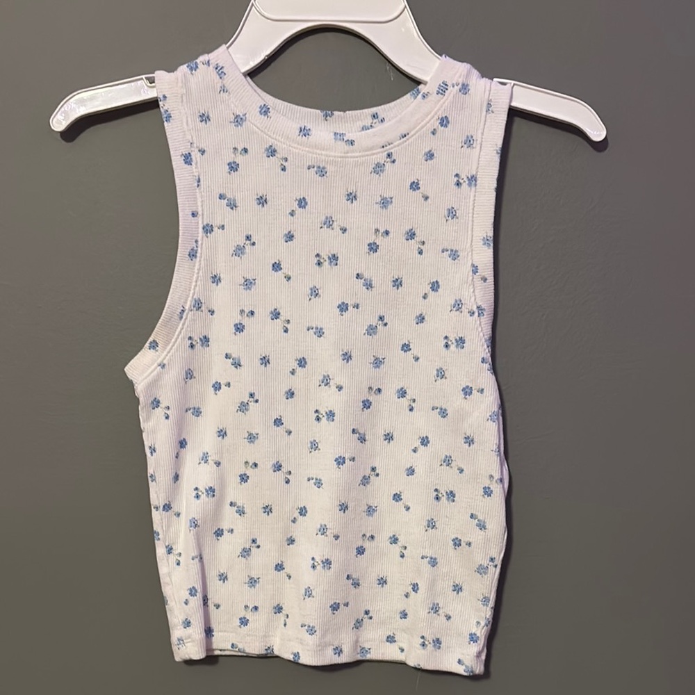 Hollister White Floral Tank Top